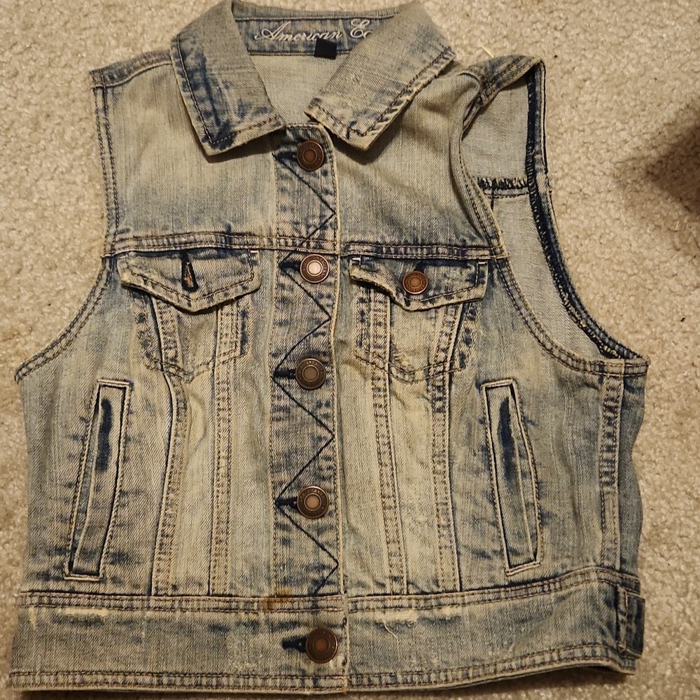 American Eagle Jean Denim Vest Womens Small Petite Light Wash
